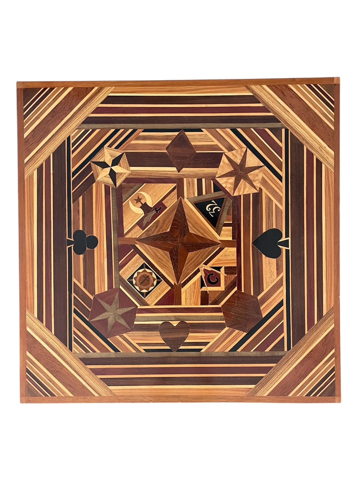 Vintage Handcrafted Marquetry Folk Art Coffee / Game Table