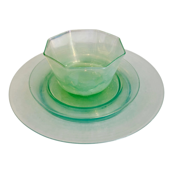 Antique Green Venetian Glass Luncheon Set | Set of 6