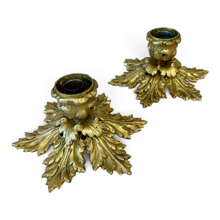 Vintage Heavy Brass Candlesticks with Acanthus Leaf Motif | Pair