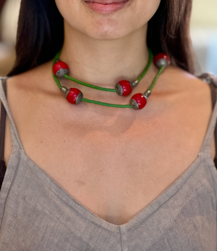 Handmade Berber Long Beaded Necklace, Morocco | B