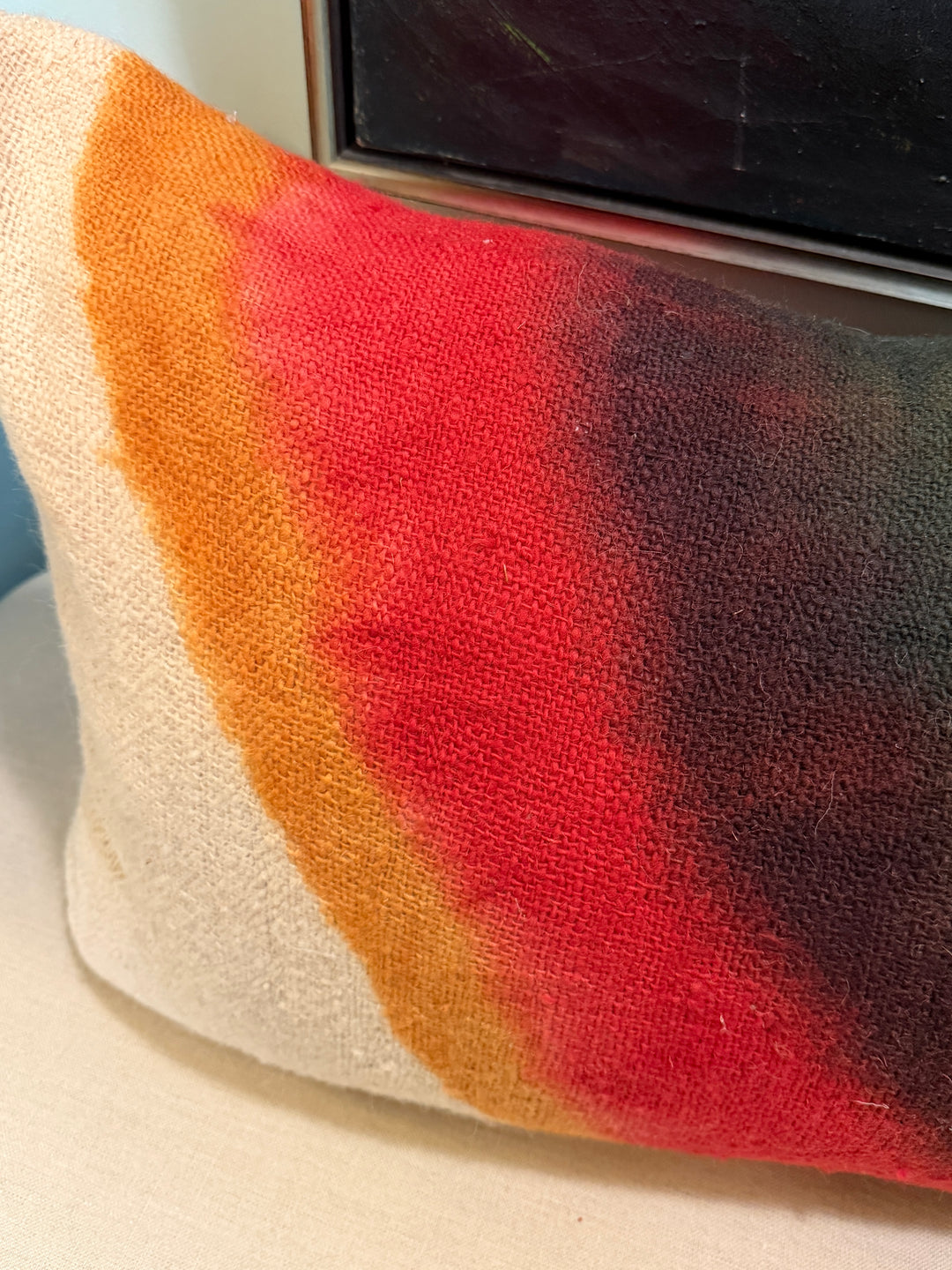 Custom 34" x 18" Pillow made from Homespun Wool Dip Dyed Fabric, Morocco | Red