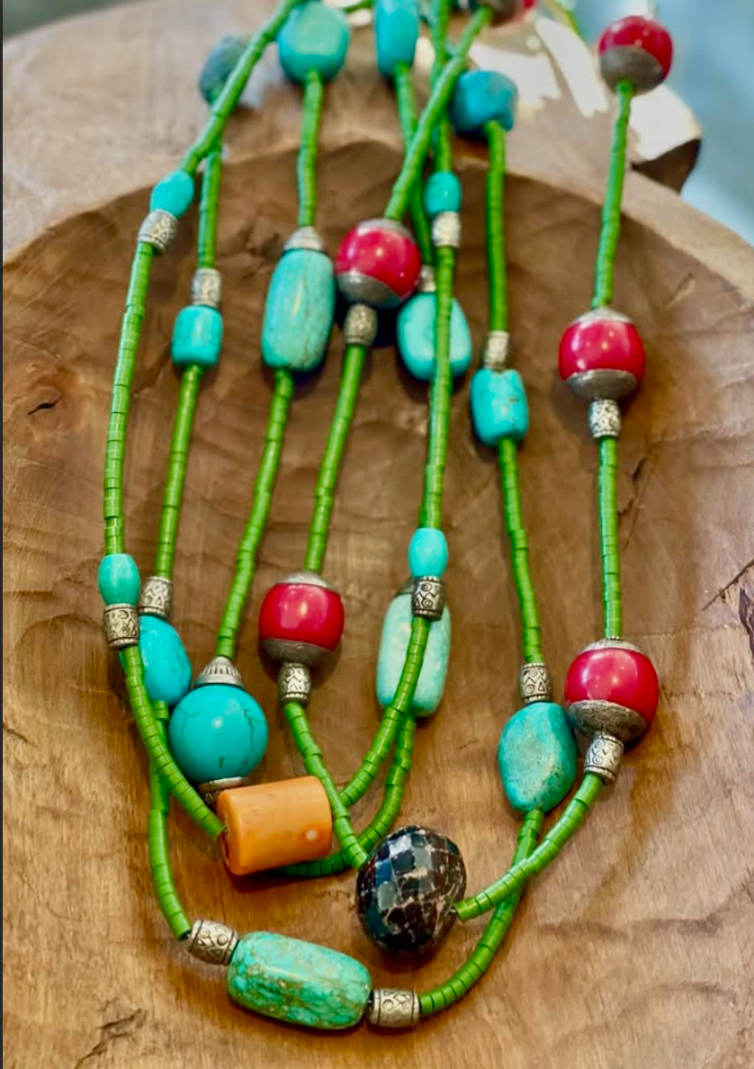 Handmade Berber Long Beaded Necklace, Morocco | C