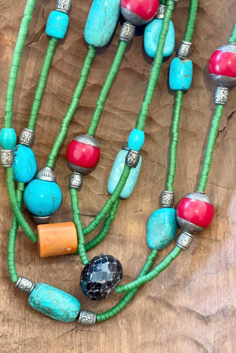 Handmade Berber Long Beaded Necklace, Morocco | B