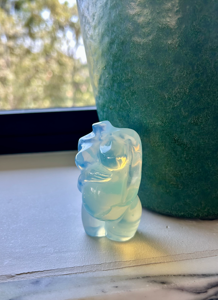 Vintage Small Opaline Glass Sculpture of a Pregnant Woman
