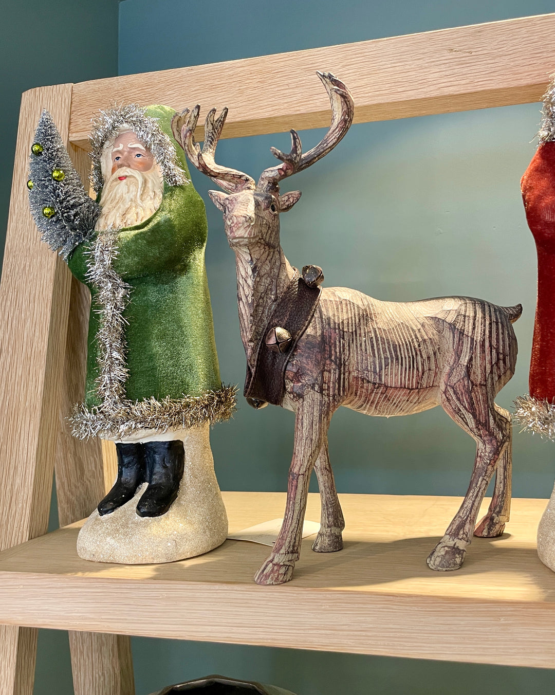 11.5" Carved Resin Standing Reindeer w/Bell