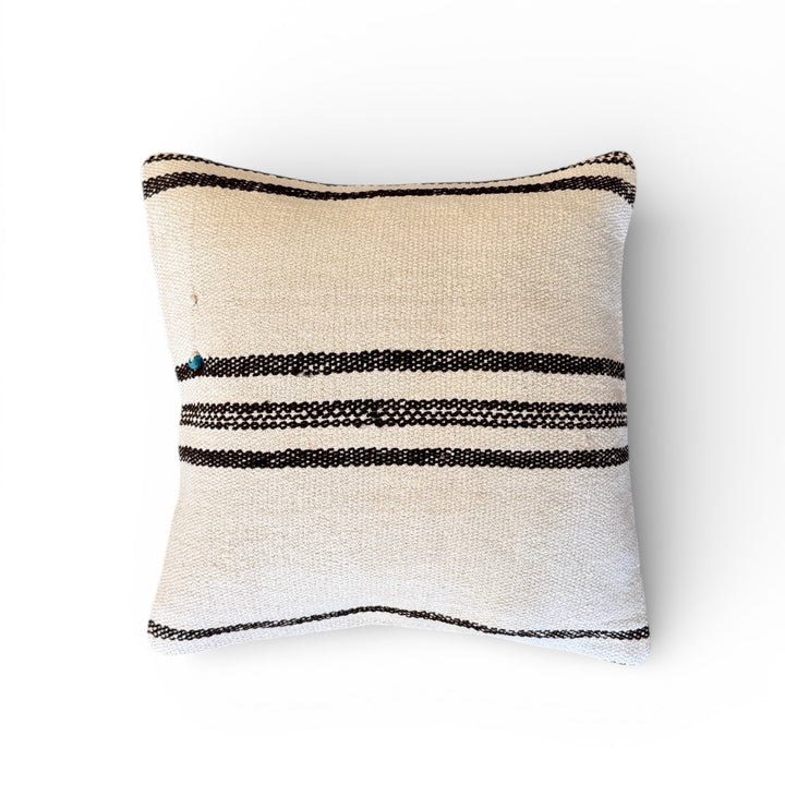 Custom 16" x 16" Pillow made from a Vintage Hemp Rug, Turkey | Brown Stripe