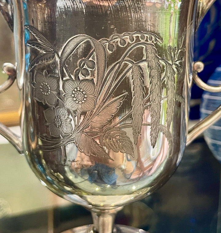 Vintage Meridian Silver Plate Footed Urn Vase w/ Debossed Floral Design