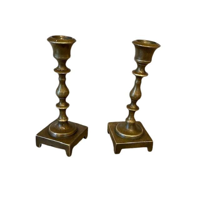 Vintage Small Turned Brass Candle Holders  | Pair