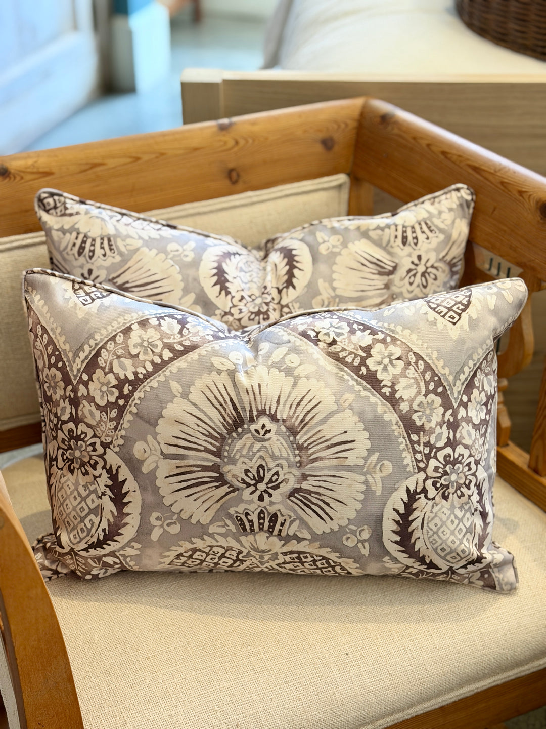 Custom 12"x18" Pillow made from a Brown, Gray + Cream Watercolor Print on Cotton