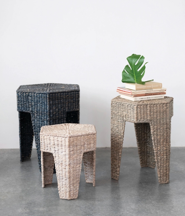 Hand-Woven Water Hyacinth and Rattan Stool / Table | L