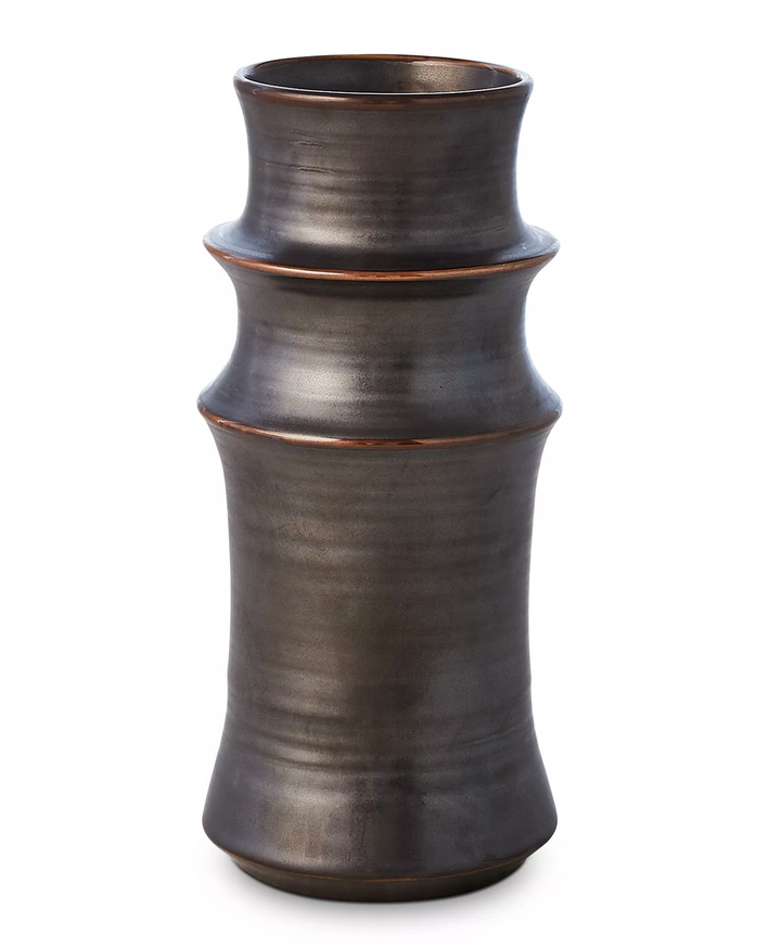 Ceramic Cylinder Vase w Gunmetal Glaze