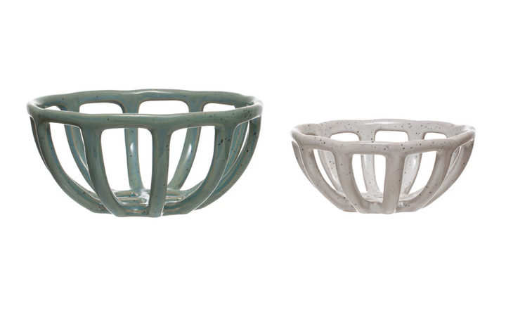 Handmade Stoneware Basket Bowl | Green