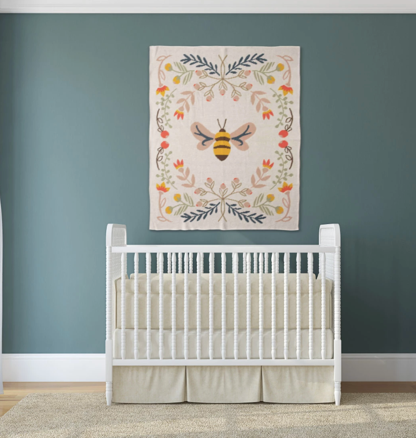 Cotton Knit Baby Blanket with Bee