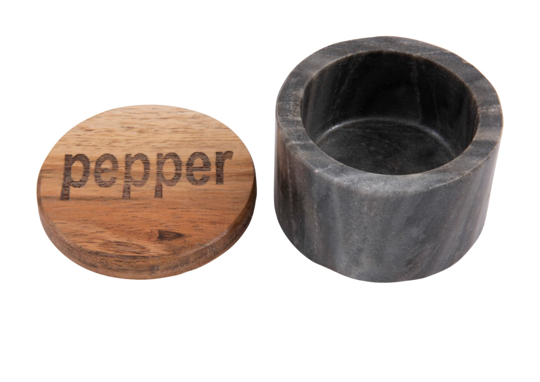 Marble Salt + Pepper Containers w/ Wood Lid | Set