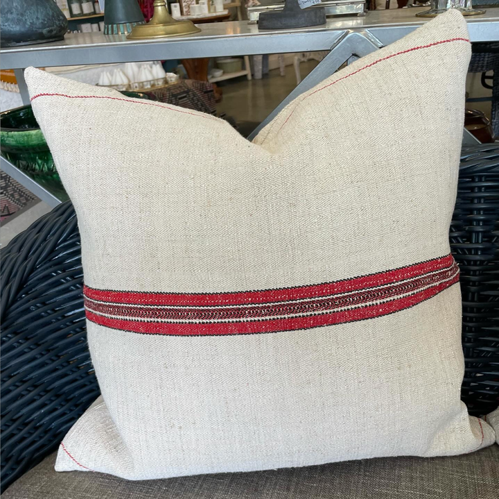 Custom 21" x 21" Pillow made from a Vintage Grain Sack Fabric
