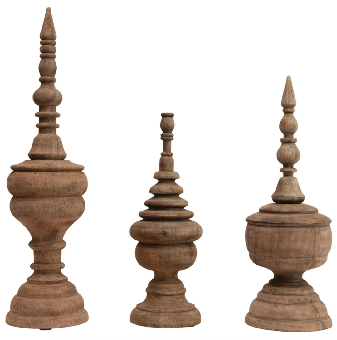 Carved Mango Wood Finial | L