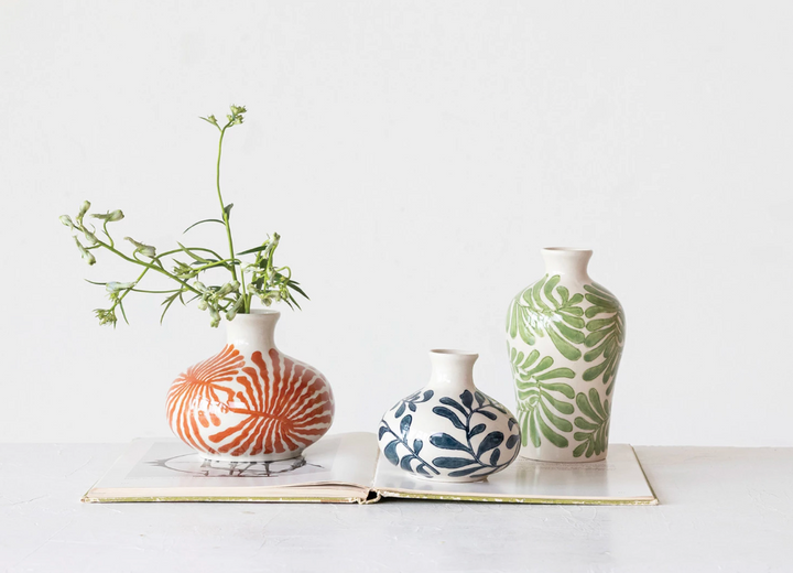 Hand-Painted Stoneware Vase | Green