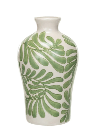 Hand-Painted Stoneware Vase | Green