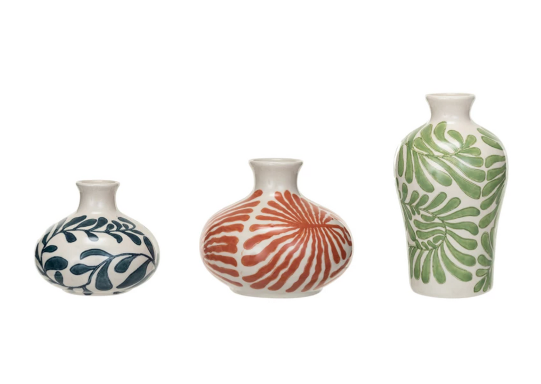 Hand-Painted Stoneware Vase | Green