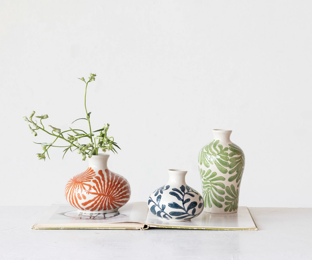 Hand-Painted Stoneware Vase | Blue