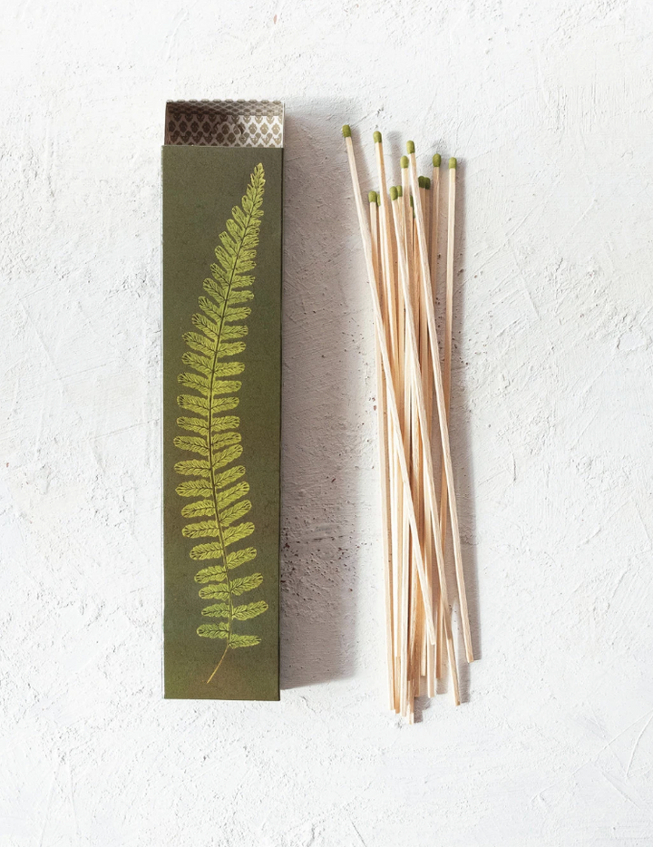 Safety Fireplace Matches in Matchbox w/ Fern Print