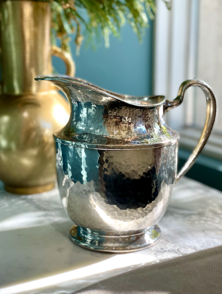 Vintage Silver Plate Hand Hammered Water Pitcher