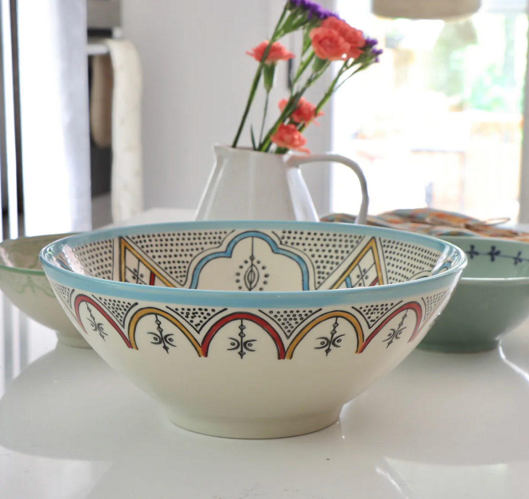 Hand-Painted Multi Color Stoneware Bowl w/ Pattern