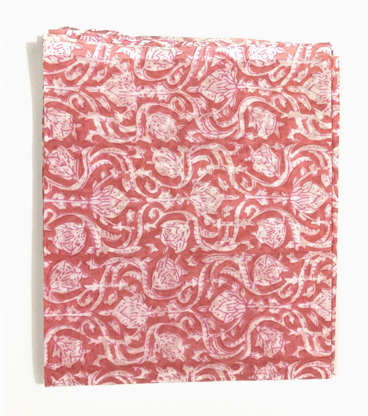 Hand Block Printed Cotton Scarf | Pink Flower