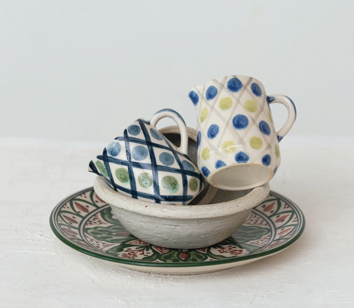 5 oz. Hand-Painted Stoneware Creamer w/ Pattern | Blue