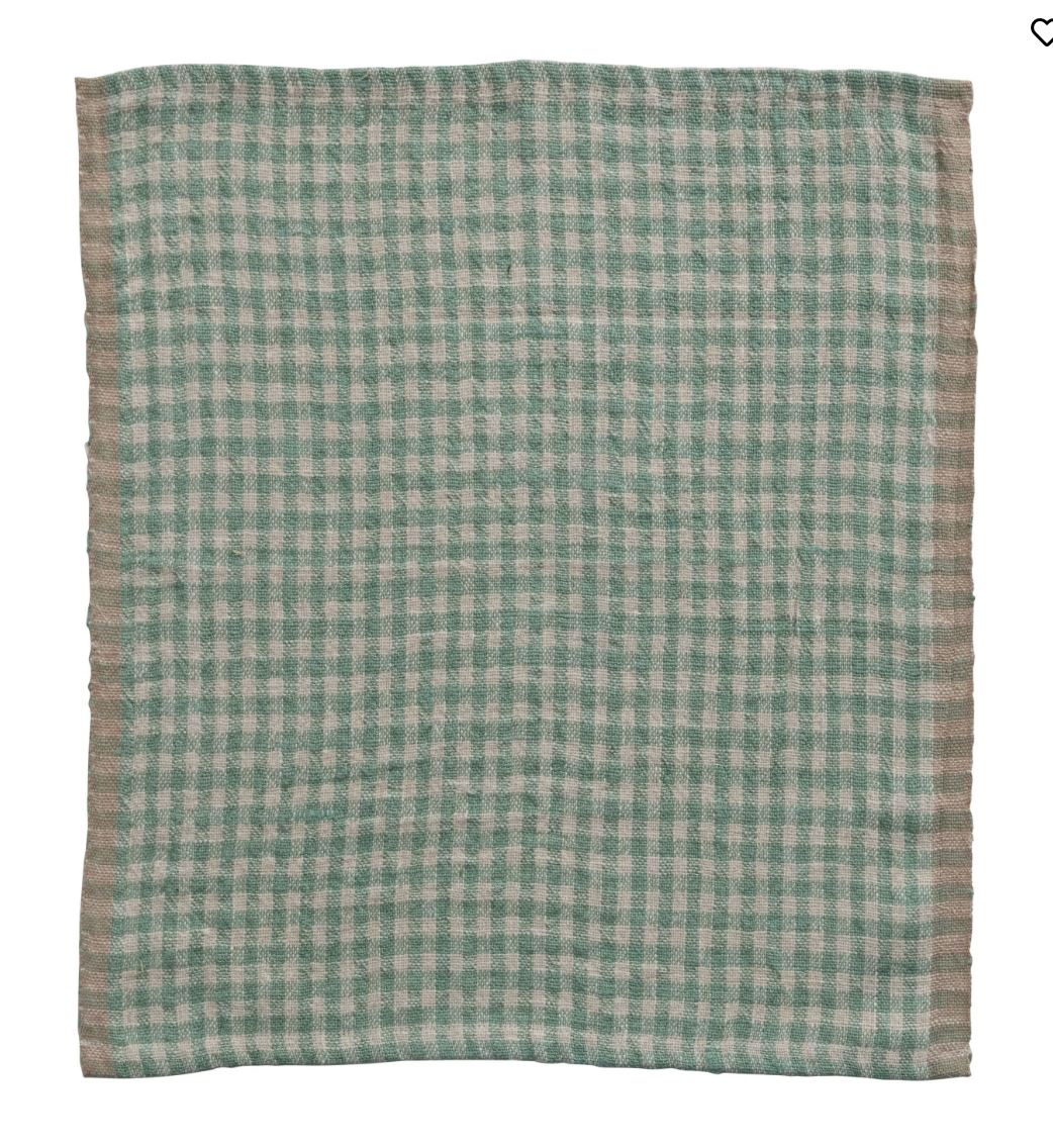 Woven Linen Napkins, Aqua Gingham | Set of 4