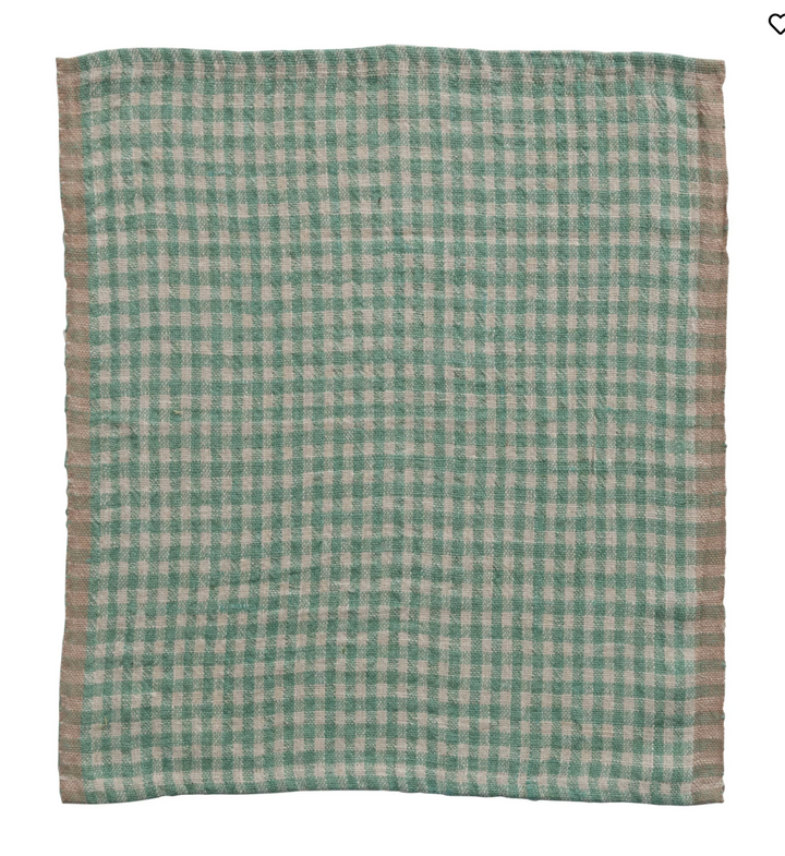 Woven Linen Napkins, Aqua Gingham | Set of 4