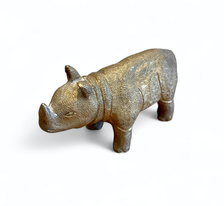 Vintage Petite Bronze-Doré Rhino Sculpture