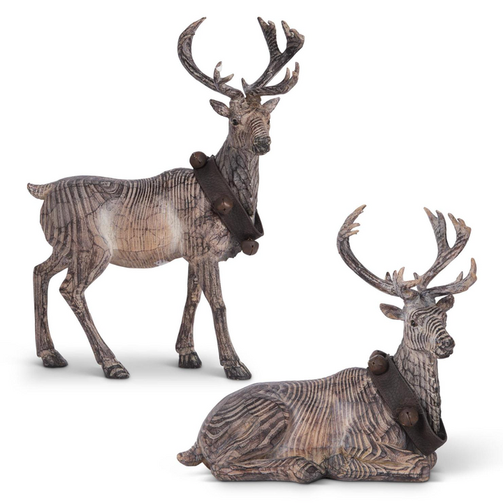 11.5" Carved Resin Standing Reindeer w/Bell
