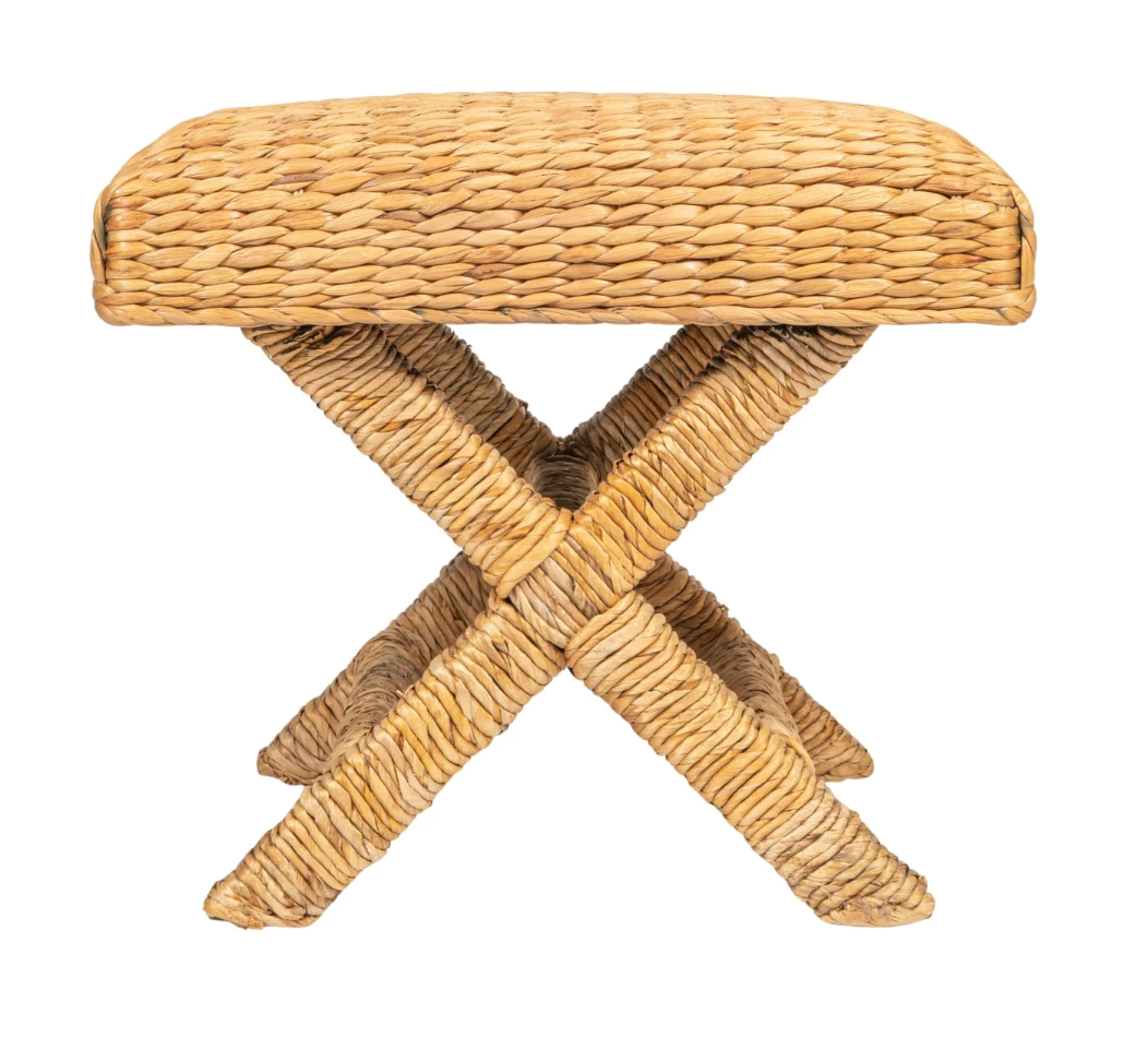 Woven Water Hyacinth & Wood Stool