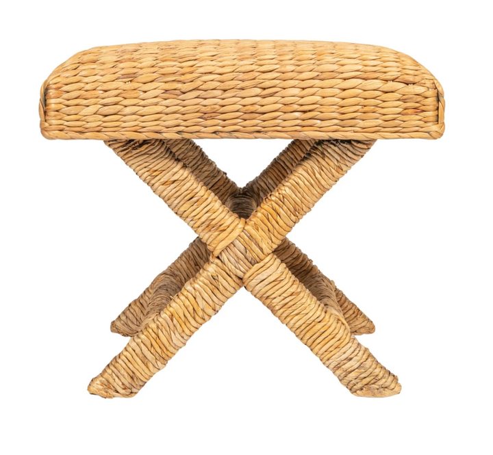 Woven Water Hyacinth & Wood Stool