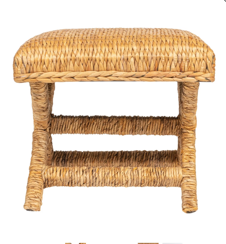Woven Water Hyacinth & Wood Stool