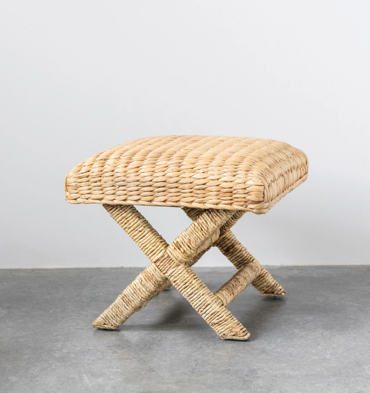 Woven Water Hyacinth & Wood Stool
