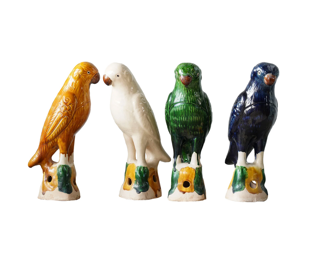 Jingdezhen Hand-Painted Porcelain Parrots, Pair | Navy