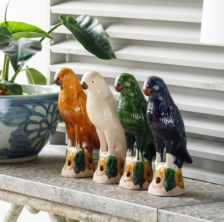 Jingdezhen Hand-Painted Porcelain Parrots, Pair | Navy