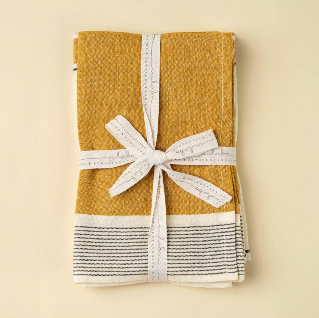 French Yellow Stripe Linen Tea Towels | Set of 2