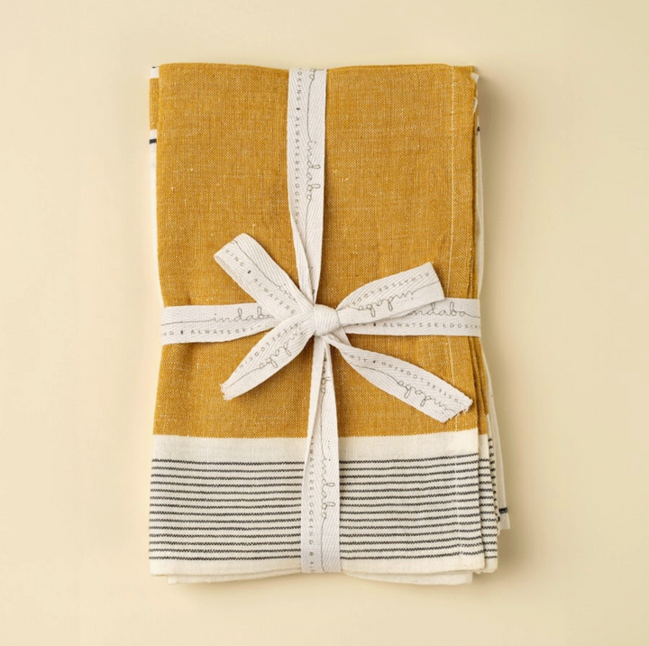 French Yellow Stripe Linen Tea Towels | Set of 2