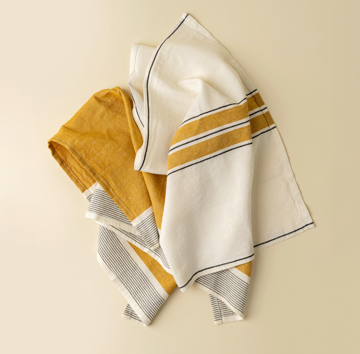 French Yellow Stripe Linen Tea Towels | Set of 2