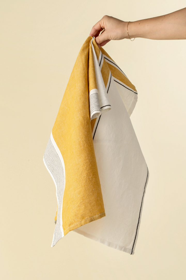 French Yellow Stripe Linen Tea Towels | Set of 2