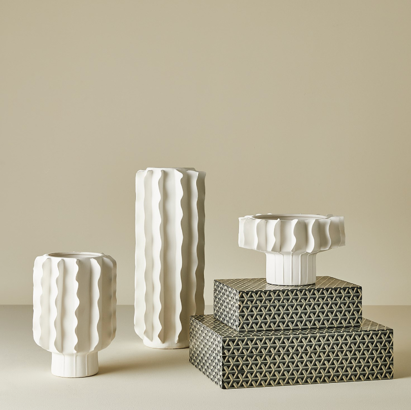 Matte White Ceramic Frilled Vase | S