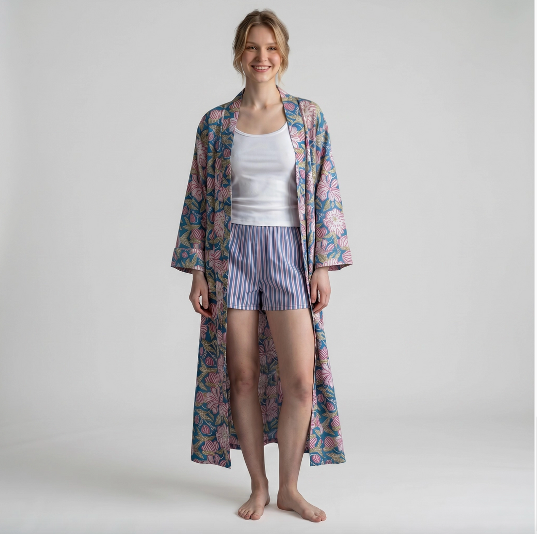 Claire Beaugrand - "Palma" Floral Print Cotton Robe | M/L