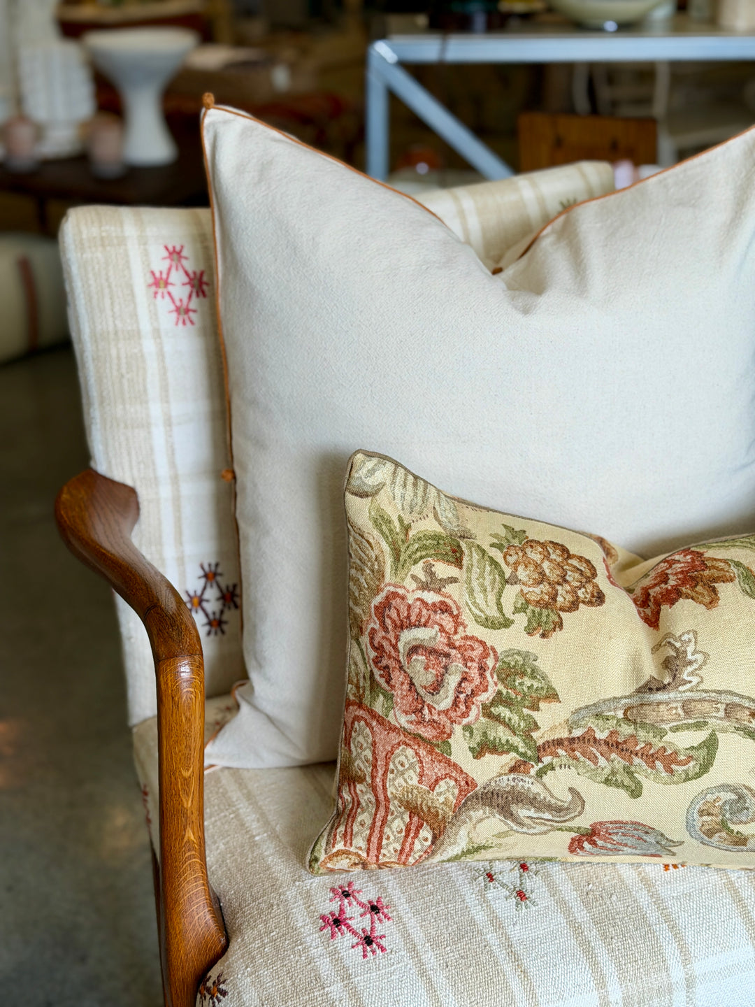 Valerie Barkowski 21" x 21" Cotton Pillow w/ Hand Knotted Accents, Morocco | Toffee