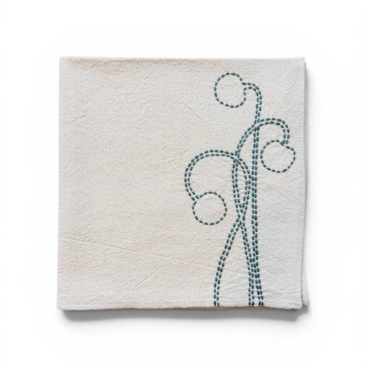 Valerie Barkowski Cotton Napkin w/ Hand-Stitched Poms, Morocco | French Blue