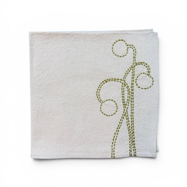 Valerie Barkowski Cotton Napkin w/ Hand-Stitched Poms, Morocco | Wasabi
