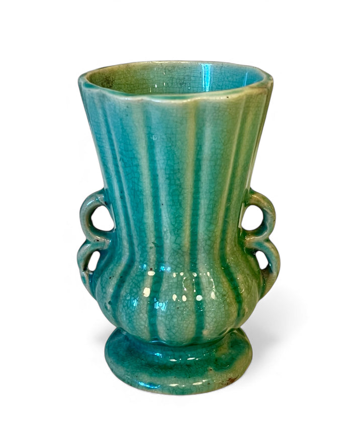Vintage Green Glazed McCoy Urn Vase w/Handles