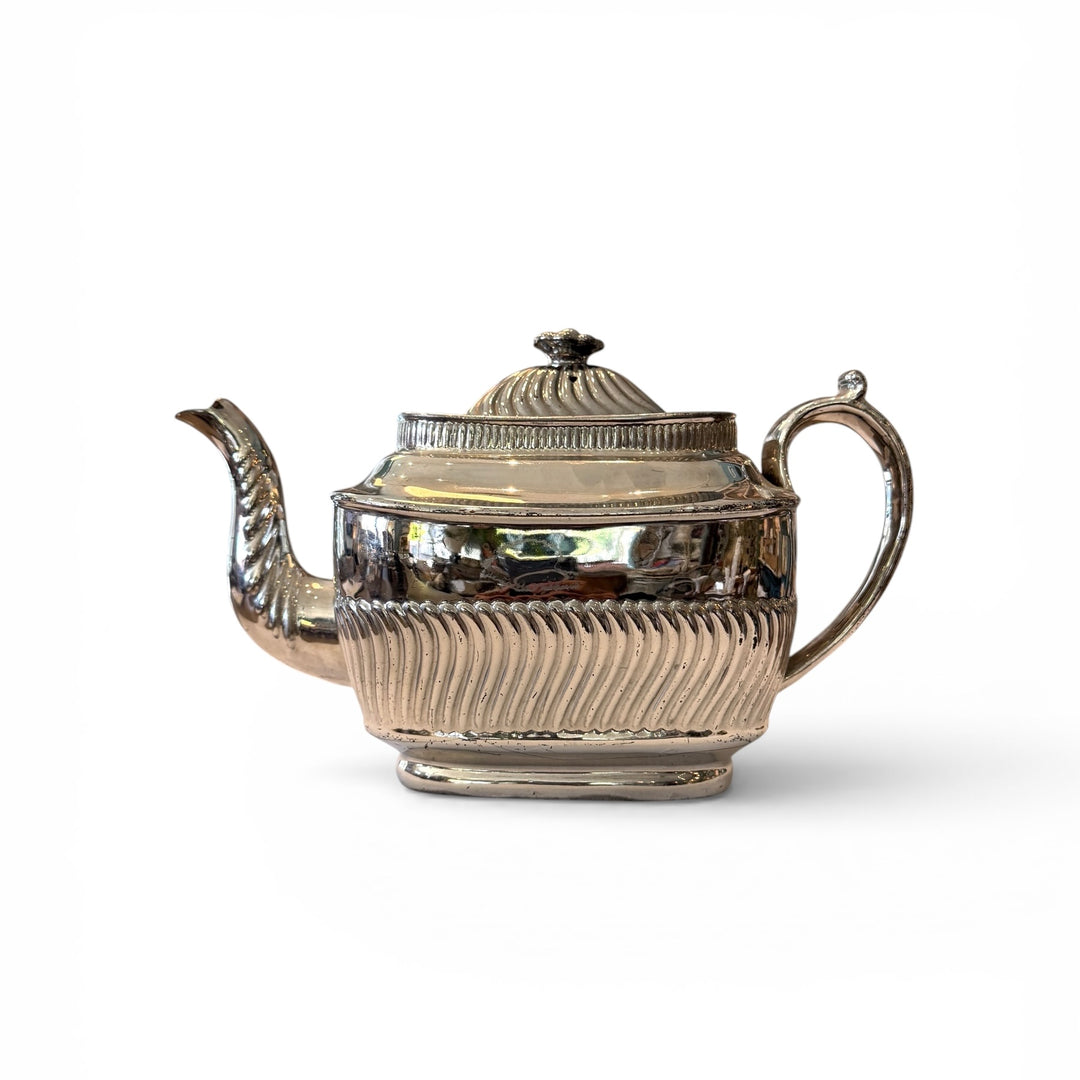 Antique English Lustreware Pottery Tea Pot w/Ridge Design